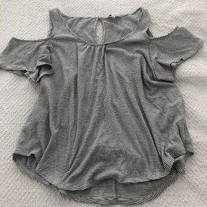 Lucky Brand White Striped Cold Shoulder Top